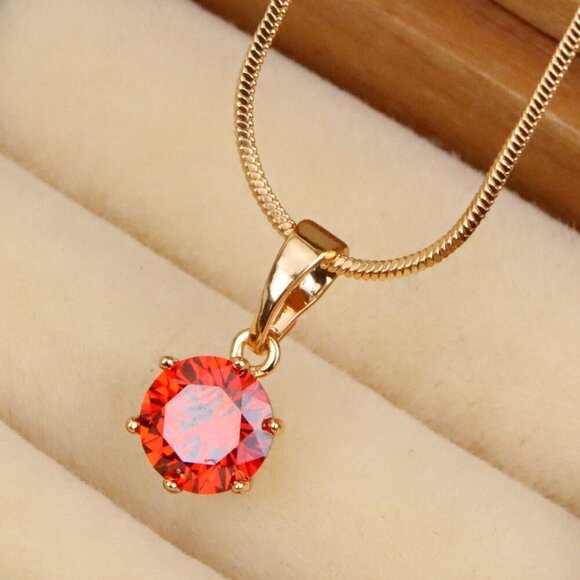 "Radiant Red Round Pendant in Gold – Sparkle Elegance, XPPT1639 - Picture 1 of 13